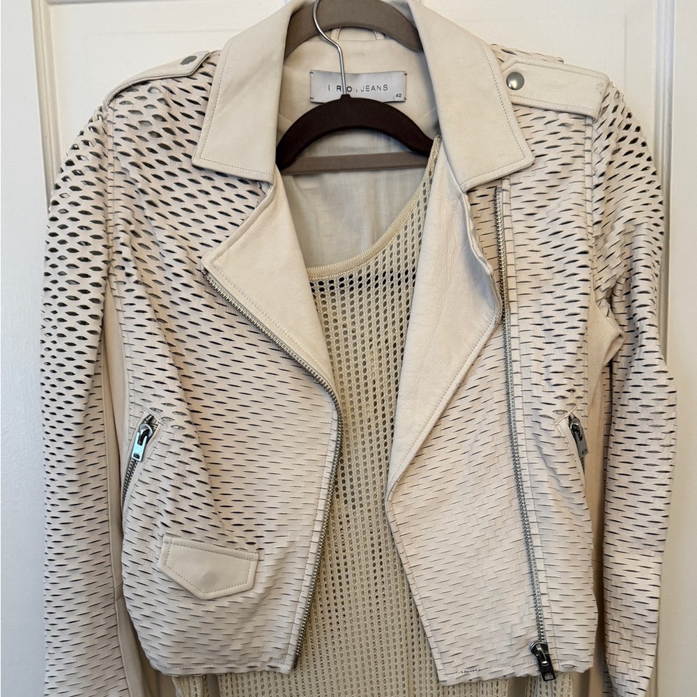 IRO Cream Perforated Leather Jacket